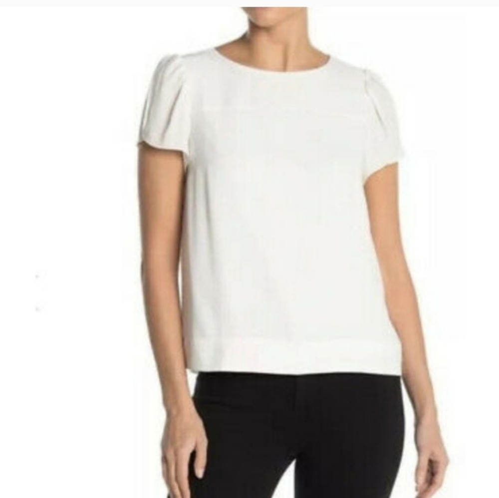 J.crew CD281 MSA Ivory White Cream Printed short-sleeve crepe top L S